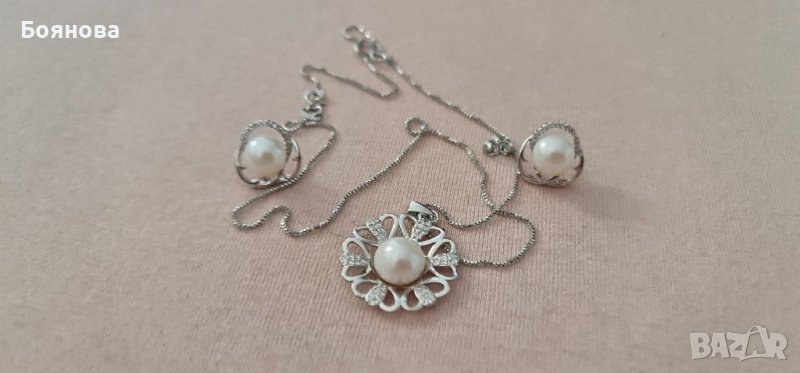 Комплект от естествени перли и сребро , снимка 1