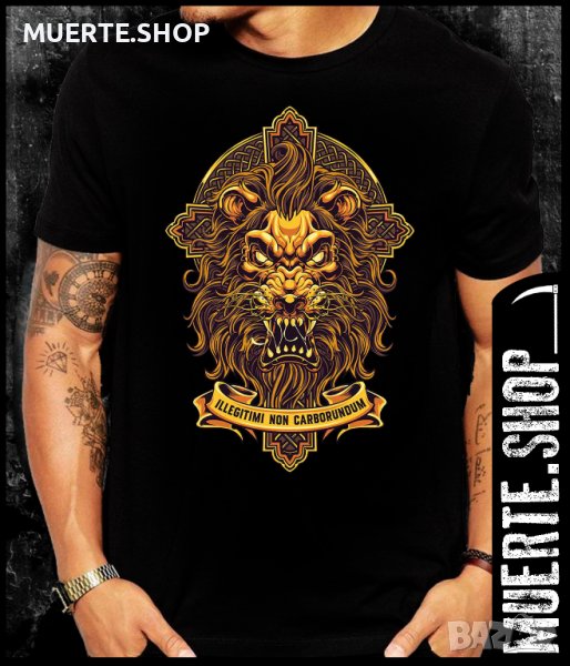 Черна тениска с щампа LION LATIN CROSS, снимка 1
