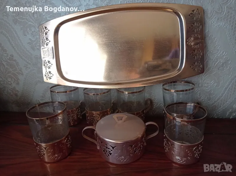 Руски чаени чаши с подстакани,, ОЛИМПИАДА " 1980 Москва-СССР, снимка 1