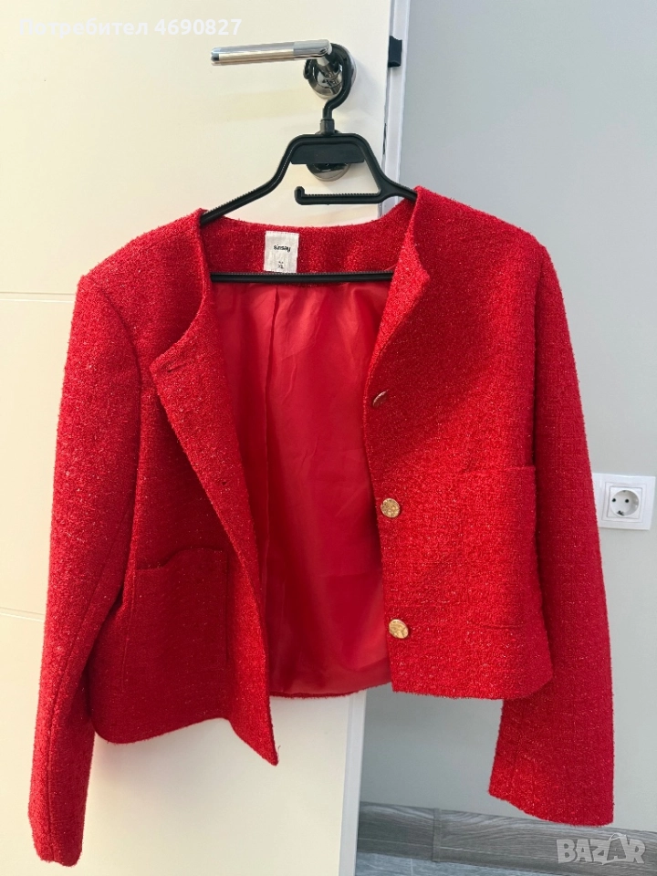 Дамско сако тип туид, червено – ново, XL, снимка 1