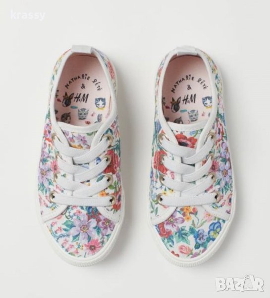 НОВИ детски кецове от плат на цветя с пайети H&M (номер 27), снимка 1