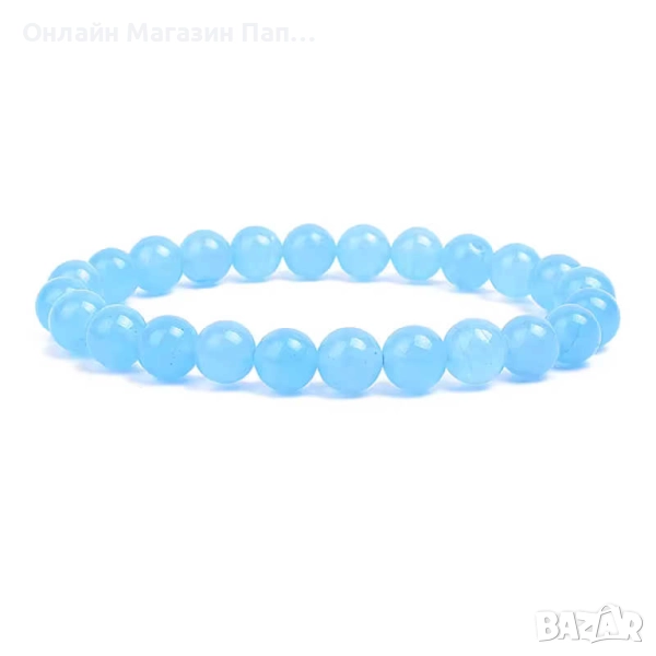 Гривна от аквамарин – светлосиня хармония, мъниста 8мм, 19см, снимка 1