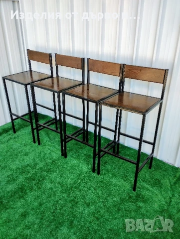 метални бар столове с облегалка комбинация от дърво и желязо , снимка 9 - Столове - 51147931