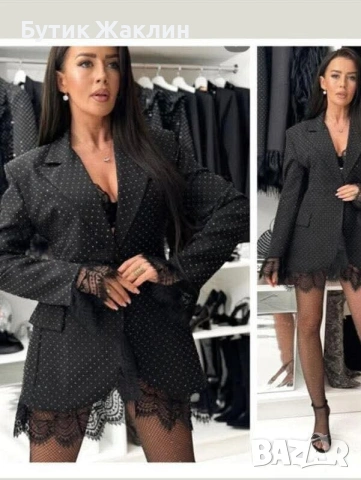 Черно елегантно сако с дантела и камъни, снимка 2 - Сака - 53117905