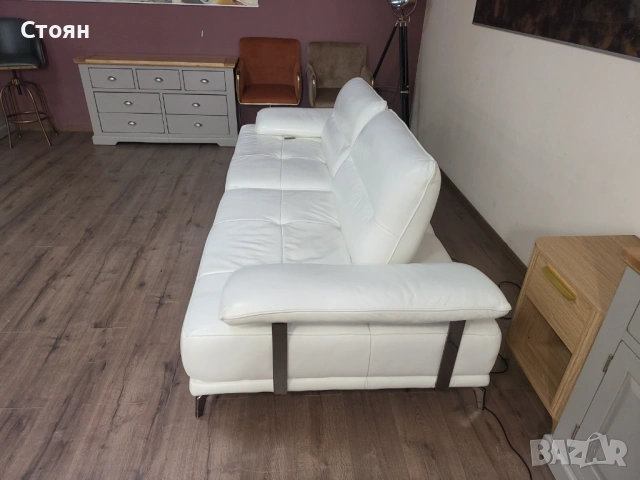 Бял кожен диван тройка Artemis с електрически облегалки, снимка 8 - Дивани и мека мебел - 53755721
