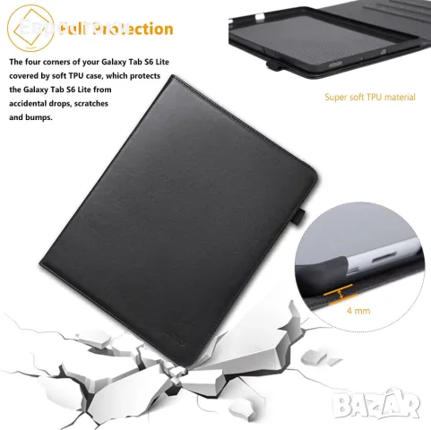 HYZUO 10,4-инчов калъф от еко кожа, съвместим със Samsung Galaxy Tab А7, черен , снимка 2 - Калъфи, кейсове - 47446926