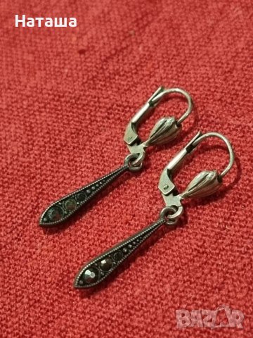 Vintage антични сребърни обеци с маркизити , снимка 2 - Антикварни и старинни предмети - 41937558