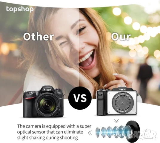 Цифрова фотокамера TEKXDD, 4K Vlog камера, 64GB SD, 18X увеличение, двойна камера предна и задна..., снимка 10 - Камери - 50542377