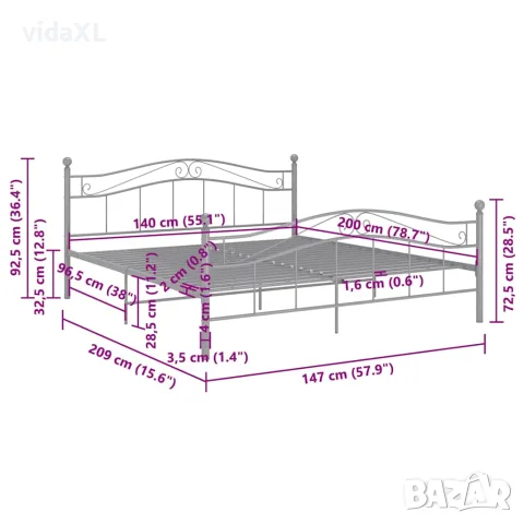 vidaXL Рамка за легло без матрак, сив, метал, 140x200 см, снимка 9 - Спални и легла - 56146854