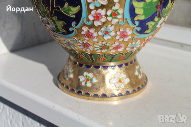 Стара китайска ваза - бронз с емайл , снимка 4 - Вази - 35750323