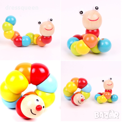 3590 Цветна дървена гъсеница – дървена играчка