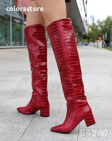 Ботуши на ток - бордо крок - KR200, снимка 2 - Дамски ботуши - 49381056
