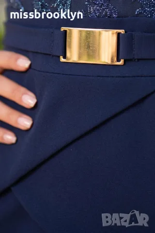 Рокля “Navy Gold Elegance” – тъмно синя рокля пеплум с колан арт.1534, снимка 4 - Рокли - 55821885
