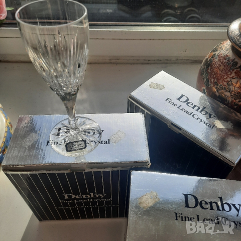 6 бр.Кристал нови чаши ръчно рязан кристал Denby, UK, снимка 4 - Чаши - 44624555