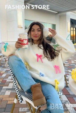 Дамски пуловер с панделки, снимка 3 - Блузи с дълъг ръкав и пуловери - 53060535