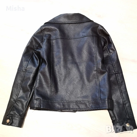 Детско черно кожено яке байкър за момиче De Facto размер 128/134, снимка 2 - Детски якета и елеци - 53702379