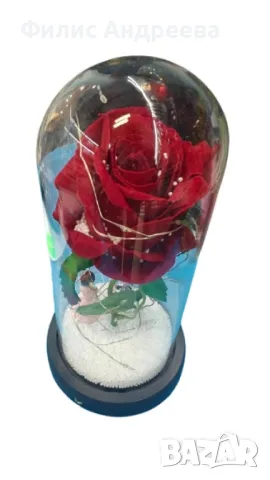 Вечна роза в стъкленица с LED осветление и влюбени фигурки, снимка 3 - Подаръци за жени - 48675017