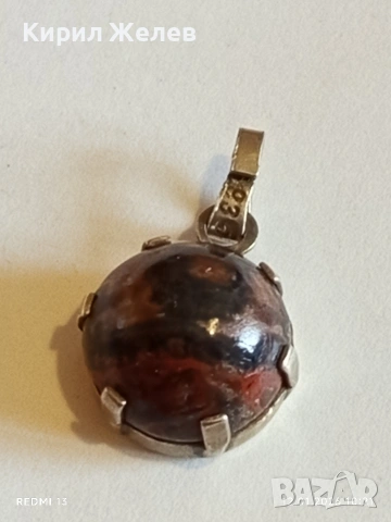 Уникален рядък сребърен медальон с Яспис и Оникс ювелирна изработка много красив 52580, снимка 5 - Колиета, медальони, синджири - 53069838