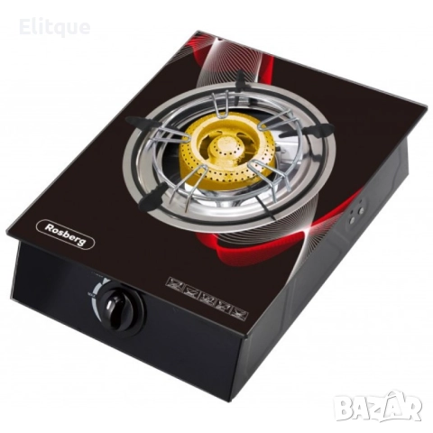 Котлон газов единичен Rosberg, 30 mbar, Черен от закалено стъкло, Чугунена горелка, с две поставки, , снимка 3 - Друга електроника - 52888954