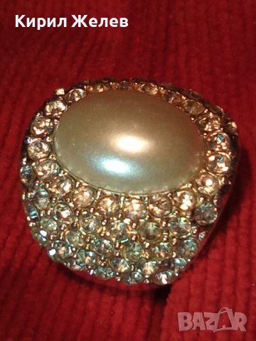 ПРЕКРАСЕН ПОСРЕБРЕН МОДЕН КРИСТАЛЕН ПЕРЛЕН ТИП АРТ ПРЪСТЕН ВИНТИДЖ МАСИВЕН 21438
