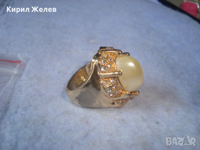 КРАСИВ ЕФЕКТЕН ПОЗЛАТЕН БЕЛ ЕПОК РЕТРО ВИНТИДЖ АРТ ПРЪСТЕН с ЦИРКОНИ 17126, снимка 9 - Пръстени - 36421173