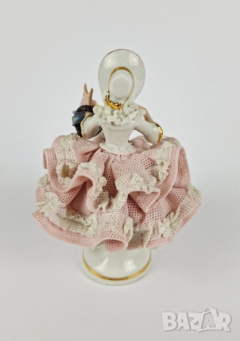 Порцеланова балерина с розова рокля и кошница - Sandizell, Dresden, снимка 3 - Статуетки - 52708617
