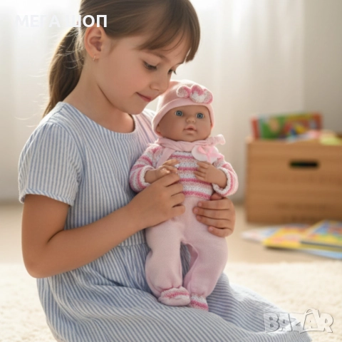 Кукла бебе с пълен комплект – Шише, пижама, легълце и аксесоари - 42 см - НА БЪЛГАРСКИ, снимка 3 - Кукли - 52559992