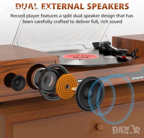 Преносим грамофон с външни високоговорители, снимка 3 - Грамофони - 51032499