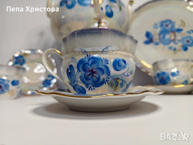 Сервиз за чай от украински порцелан Коростенский завод, снимка 10 - Сервизи - 53579043