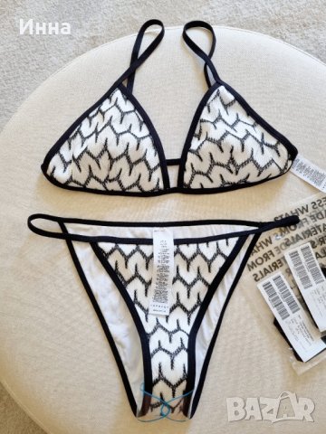 Бански костюм от две части S/M размер бял черен triangle bikini горнище долнище , снимка 6 - Бански костюми - 41392375