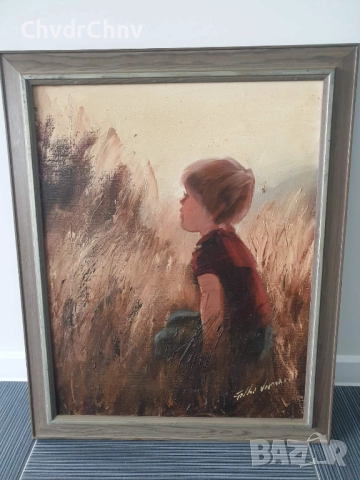 Folke Larsson 82х67см/голяма стара шведска картина масло върху платно/дете-момче/дървена рамка