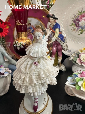 Volkstedt Фолкщед Germany  Curca 1945 (Älteste Volkstedter Porzellanmanufaktur) Dresden Lace , снимка 8 - Антикварни и старинни предмети - 52939076