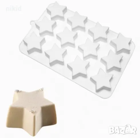 12 едри звезди звезда силиконов молд форма фондан шоколад гипс декор бонбони