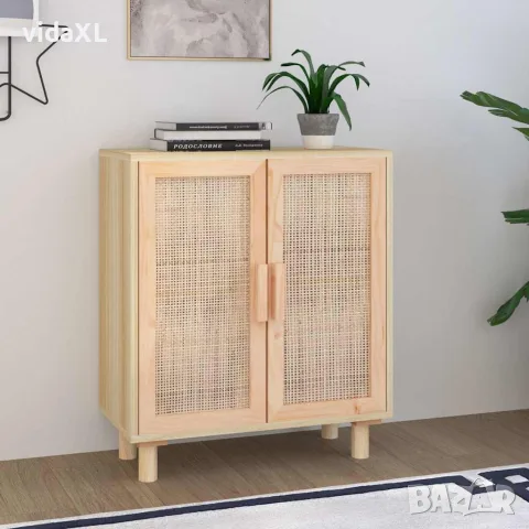 vidaXL Сайдборд, кафяв, 60x30x70 см, бор масив и естествен ратан, снимка 2 - Бюфети - 56147098