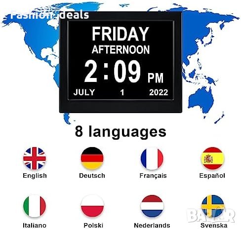 Нов Цифров календарен часовник 8инча/почасов звън възрастни хора/увредено зрение, снимка 6 - Други - 41662870