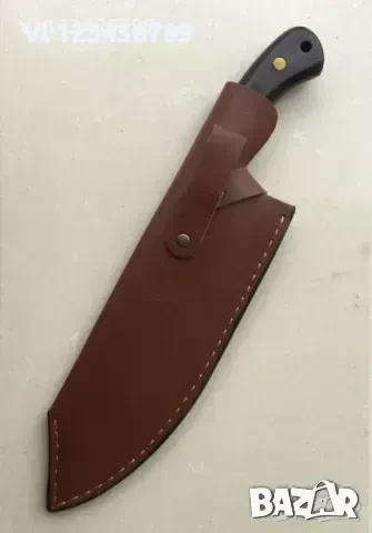 Ловен,ръчно кован нож 5Cr15Mov, кожен калъф, 140х275 мм, снимка 5 - Ножове - 50771109