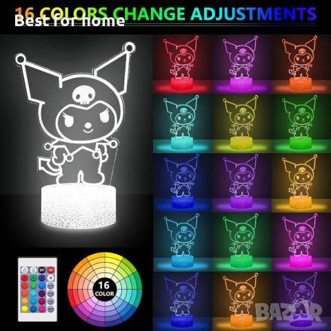 16 цвята нощна лампа 3D илюзия, снимка 2 - Настолни лампи - 53706820