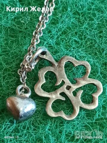 Късметлийско романтично сребърно колие четирилистна Детелина,сърце ❤️ много красив дизайн 52652, снимка 6 - Колиета, медальони, синджири - 53072654