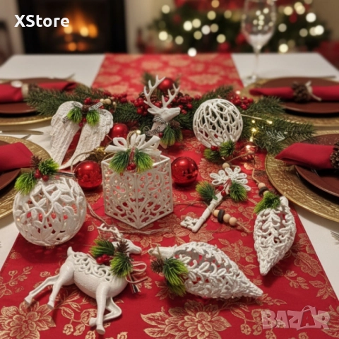 Коледни играчки за елха „Winter White Elegance“–луксозни висящи декорарации със скандинавски стил