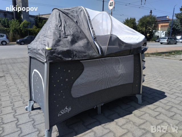 CANGAROO Детска кошара ISLEEP сив, снимка 7 - Детски люлки - 53565197