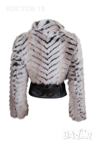 Дамско кожено яке 4084 със сив и черен пух., снимка 3 - Якета - 51786868