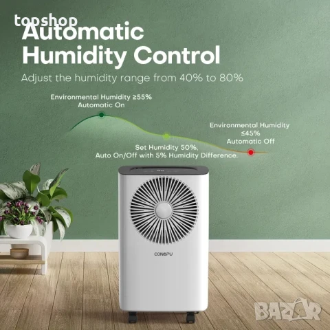 Нов 12 литров компресорен влагоуловител CONOPU 12L/Ден, 24h таймер, снимка 4 - Влагоабсорбатори и влагоуловители - 50502520