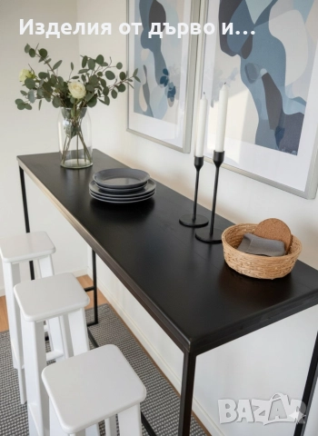 Бар маса и 3 стола комплект от масивно дърво и метал модерен стил , снимка 6 - Маси - 52909708