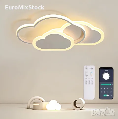 Смарт LED Детски Полилей Облак 42W, 2900 LM, Димируем с Дистанционно и Приложение