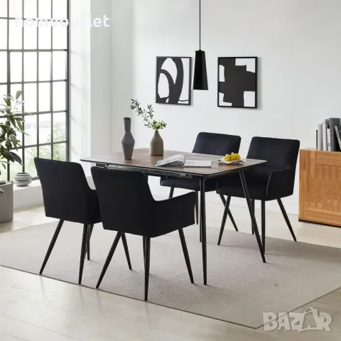 Комплект кадифени трапезни столове тип кресло – 2бр - C-U-DC-B0324BL, снимка 3 - Столове - 49114852