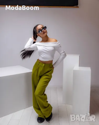 Зелени дамски панталони, снимка 4 - Панталони - 47543845