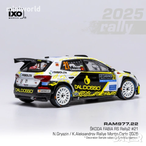 Skoda Fabia RS Rally2 n21 N.Gryazin/K.Aleksandrov Rally Monte Carlo 2025 - мащаб 1:43 на IXO нов, снимка 2 - Колекции - 53102251