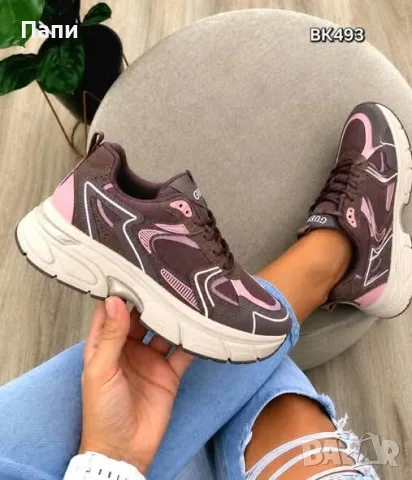 Дамски маратонки Guess кафяво с розово