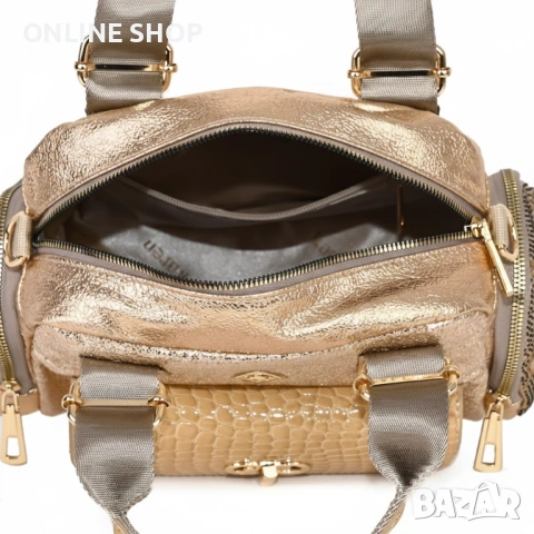 Луксозна Дамска чанта от висококачествена  кожа във златист цвят , снимка 8 - Чанти - 53587464