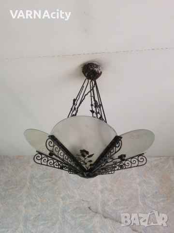 Полилей от ковано желязо със стъклени елементи , снимка 3 - Антикварни и старинни предмети - 44694840